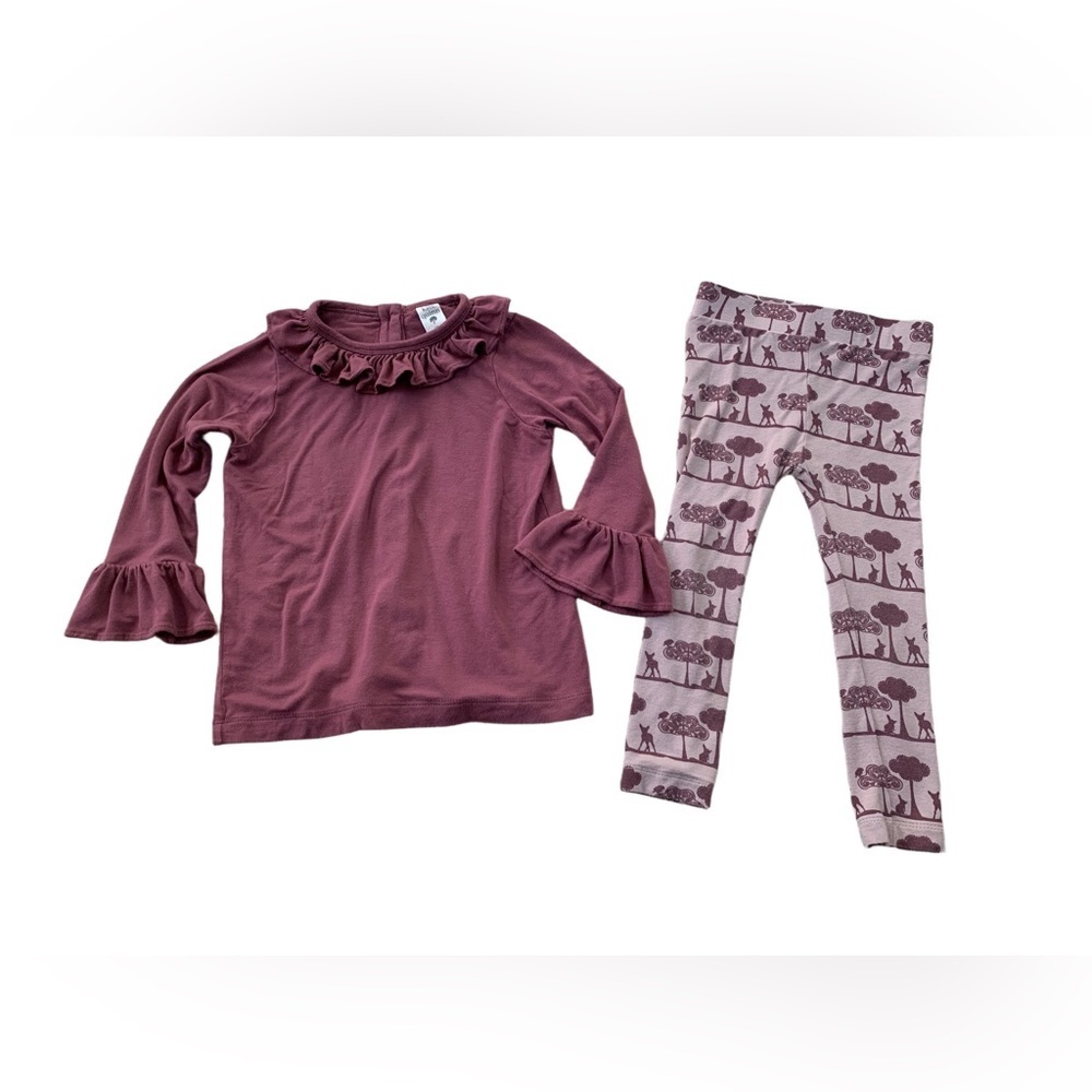 Kate Quinn Size 2T Purple Bamboo Two Piece Outfit Woodland Pants Ruffle Top